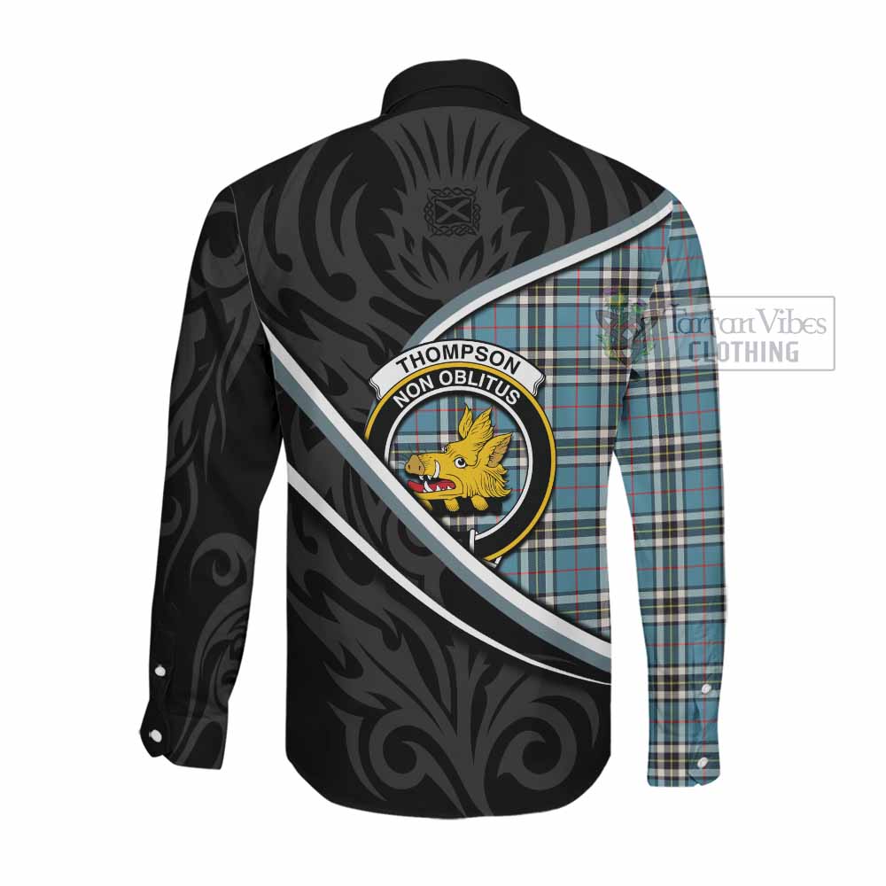 Thompson (Thomson) Tartan Family Crest Long Sleeve Button Shirts Celtic Scottish Thistle Floral - Tartan Vibes Clothing