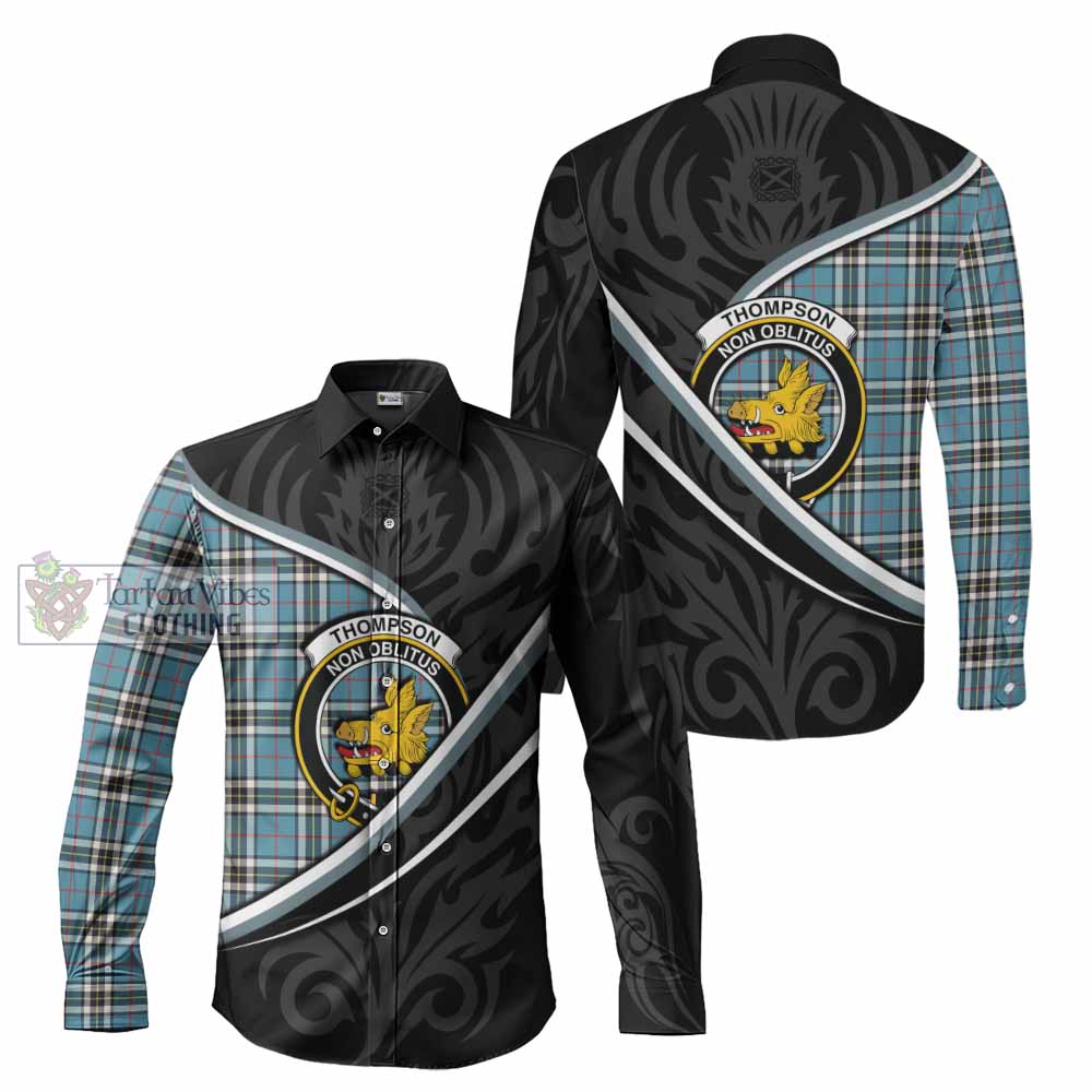 Thompson (Thomson) Tartan Family Crest Long Sleeve Button Shirts Celtic Scottish Thistle Floral - Tartan Vibes Clothing