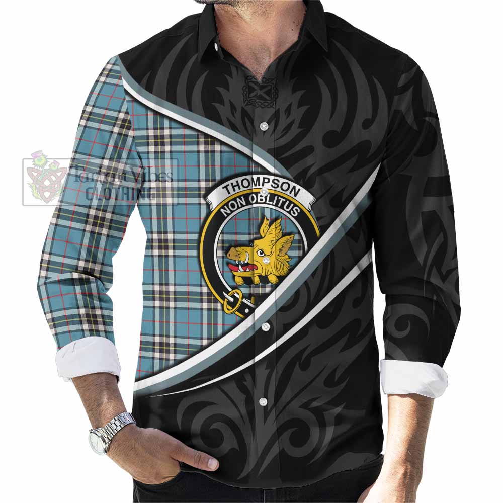 Thompson (Thomson) Tartan Family Crest Long Sleeve Button Shirts Celtic Scottish Thistle Floral - Tartan Vibes Clothing