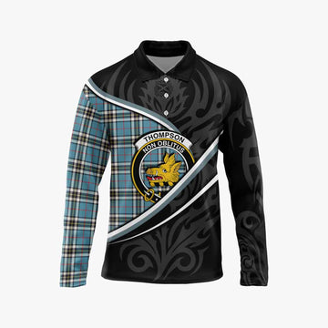 Thompson (Thomson) Tartan Family Crest Long Sleeve Polo Shirt Celtic Scottish Thistle Floral - Tartan Vibes Clothing