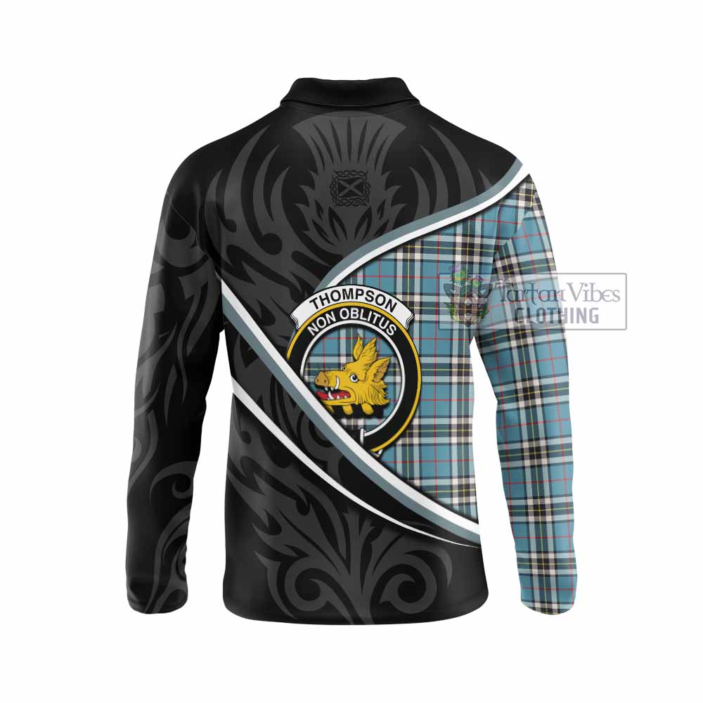 Thompson (Thomson) Tartan Family Crest Long Sleeve Polo Shirt Celtic Scottish Thistle Floral - Tartan Vibes Clothing