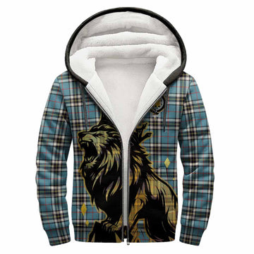 Thompson (Thomson) Tartan Family Crest Sherpa Hoodie Crowned Lion Roaring