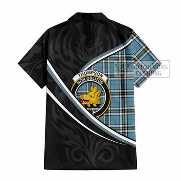 Thompson (Thomson) Tartan Family Crest Short Sleeve Button Shirt Celtic Scottish Thistle Floral - Tartan Vibes Clothing