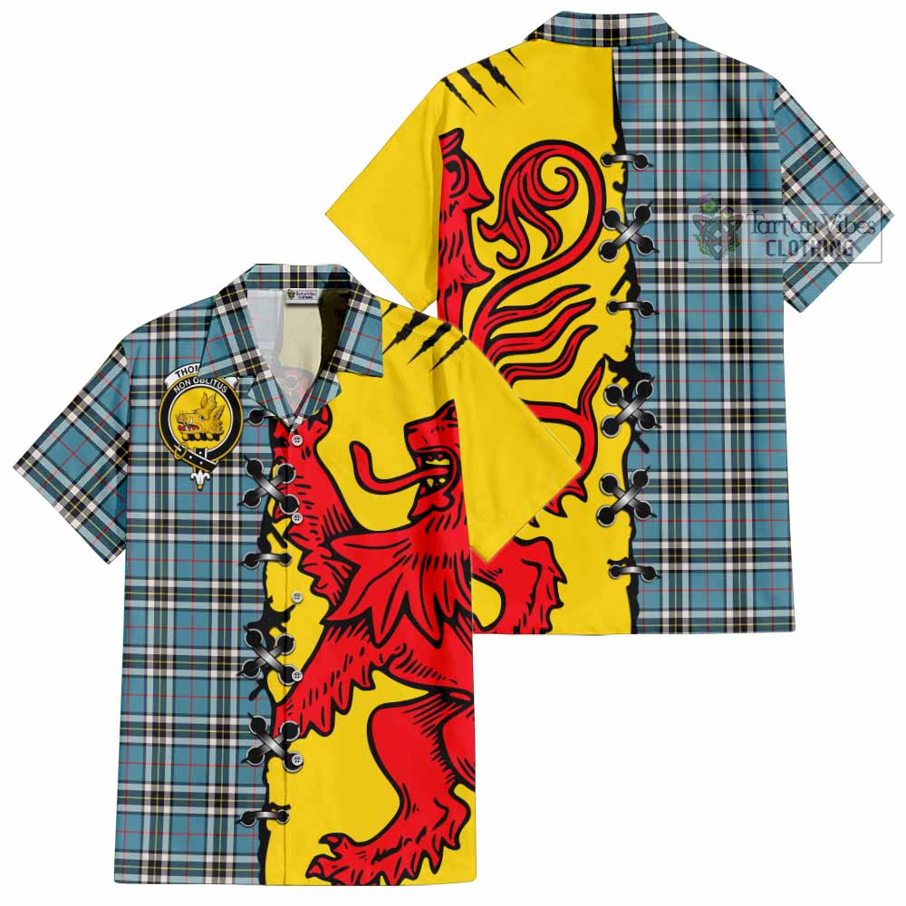 Thompson (Thomson) Tartan Family Crest Short Sleeve Button Shirt Lion Rampant Honor - Tartan Vibes Clothing