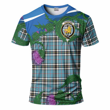 Thompson (Thomson) Tartan Family Crest T-Shirt Thistle in Minimalism