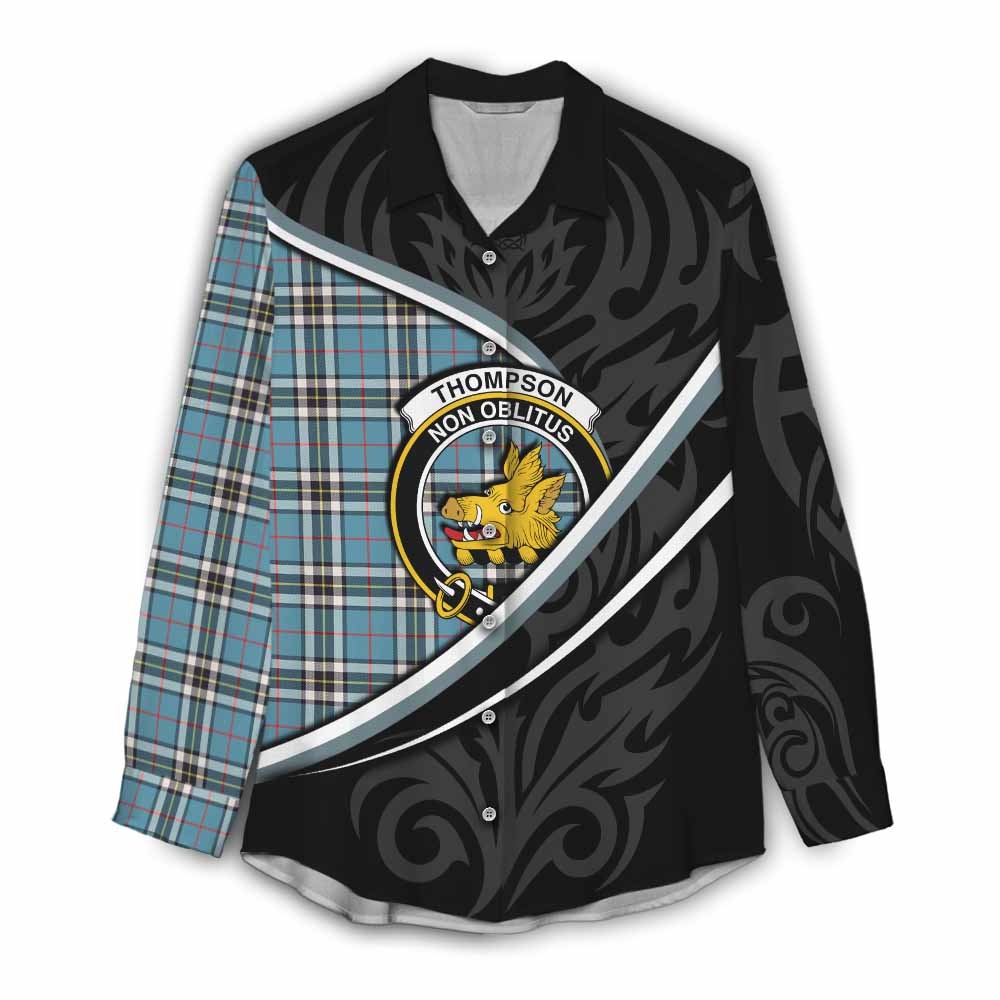 Thompson (Thomson) Tartan Family Crest Women Casual Shirt Celtic Scottish Thistle Floral - Tartan Vibes Clothing