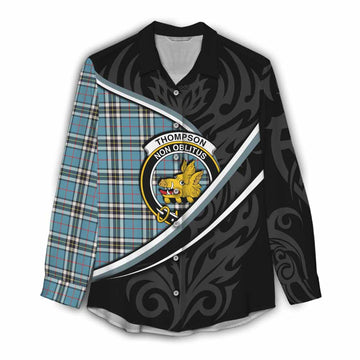 Thompson (Thomson) Tartan Family Crest Women Casual Shirt Celtic Scottish Thistle Floral - Tartan Vibes Clothing
