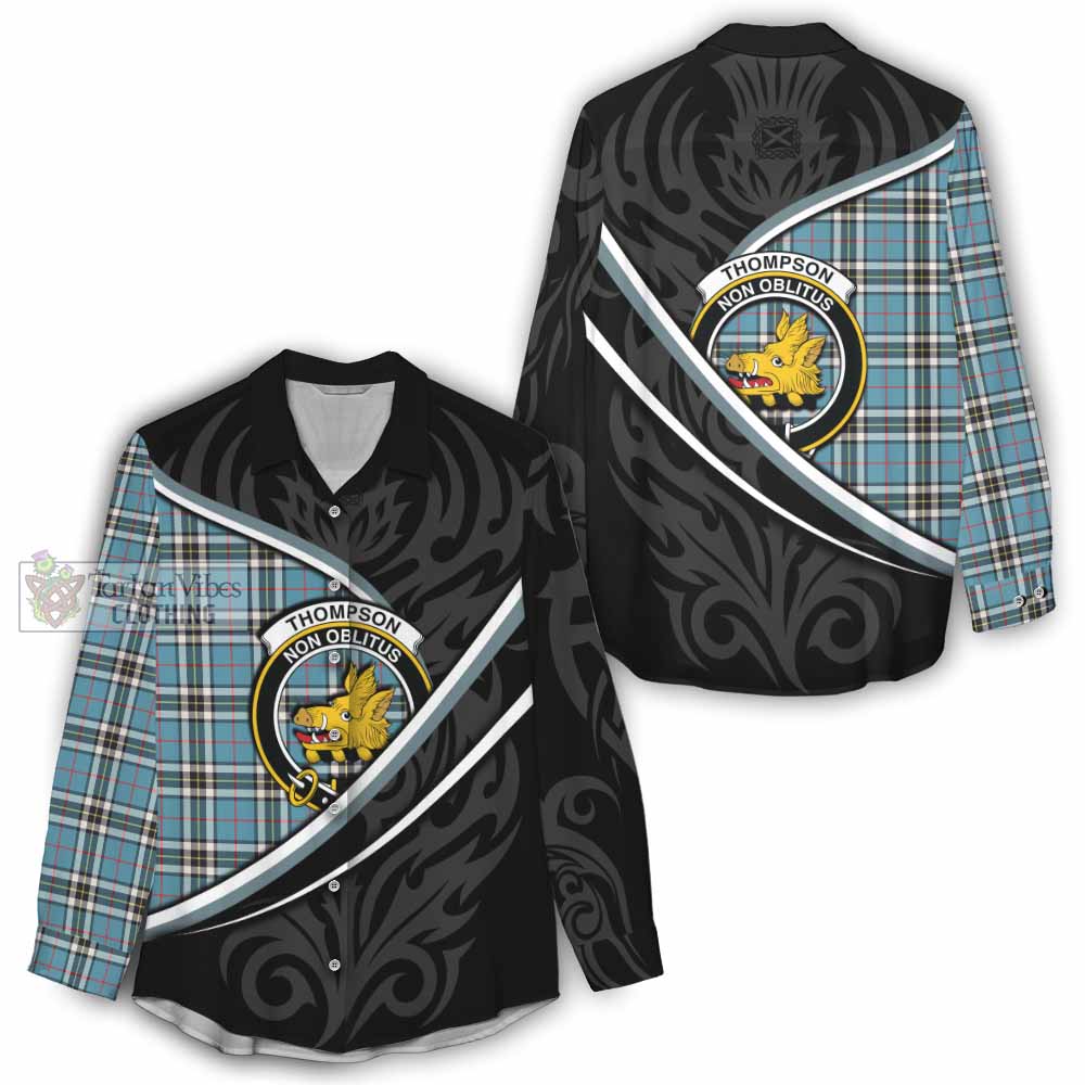 Thompson (Thomson) Tartan Family Crest Women Casual Shirt Celtic Scottish Thistle Floral - Tartan Vibes Clothing