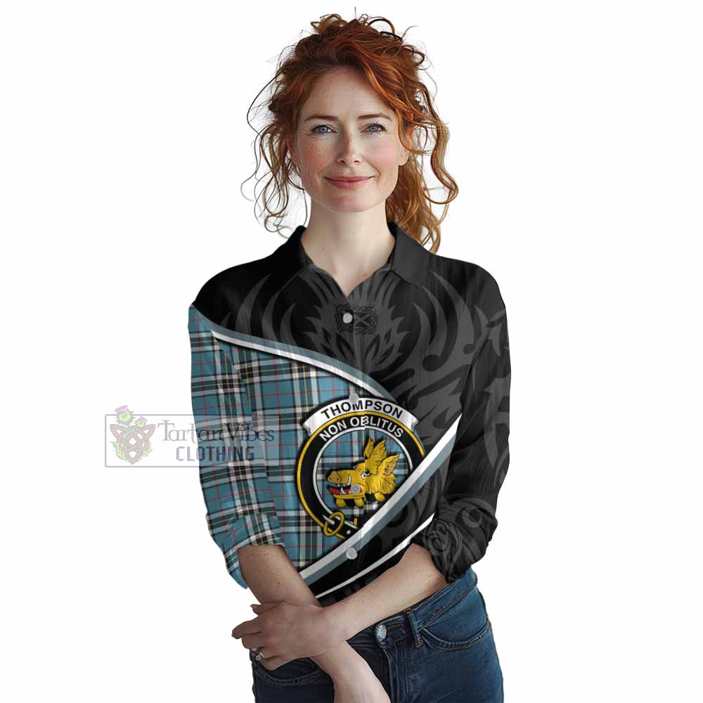 Thompson (Thomson) Tartan Family Crest Women Casual Shirt Celtic Scottish Thistle Floral - Tartan Vibes Clothing