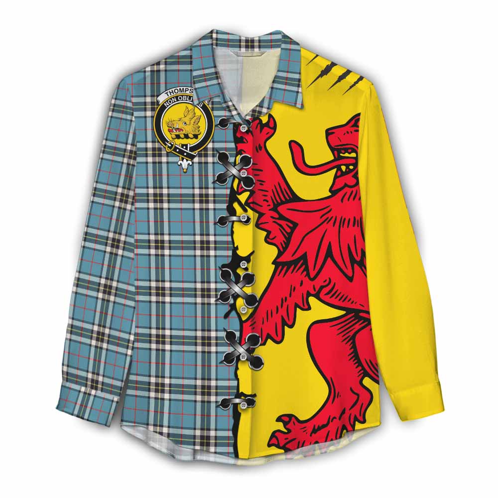 Thompson (Thomson) Tartan Family Crest Women Casual Shirt Lion Rampant Honor - Tartan Vibes Clothing