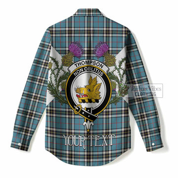 Thompson (Thomson) Tartan Family Crest Women Casual Shirt Scottish Burns Night Thistle Floral