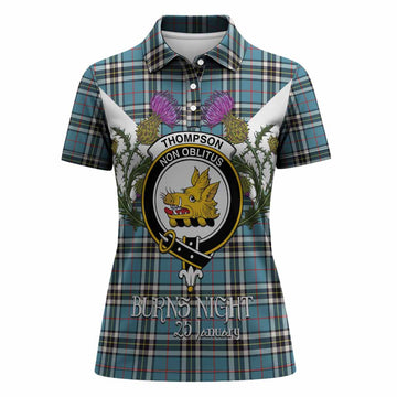 Thompson (Thomson) Tartan Family Crest Women Polo Shirt Scottish Burns Night Thistle Floral