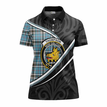 Thompson (Thomson) Tartan Family Crest Women's Polo Shirt Celtic Scottish Thistle Floral - Tartan Vibes Clothing