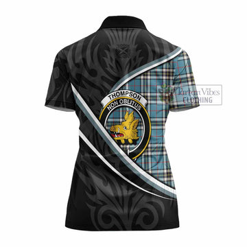 Thompson (Thomson) Tartan Family Crest Women's Polo Shirt Celtic Scottish Thistle Floral - Tartan Vibes Clothing
