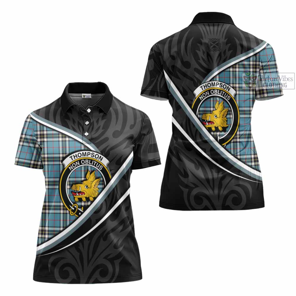 Thompson (Thomson) Tartan Family Crest Women's Polo Shirt Celtic Scottish Thistle Floral - Tartan Vibes Clothing