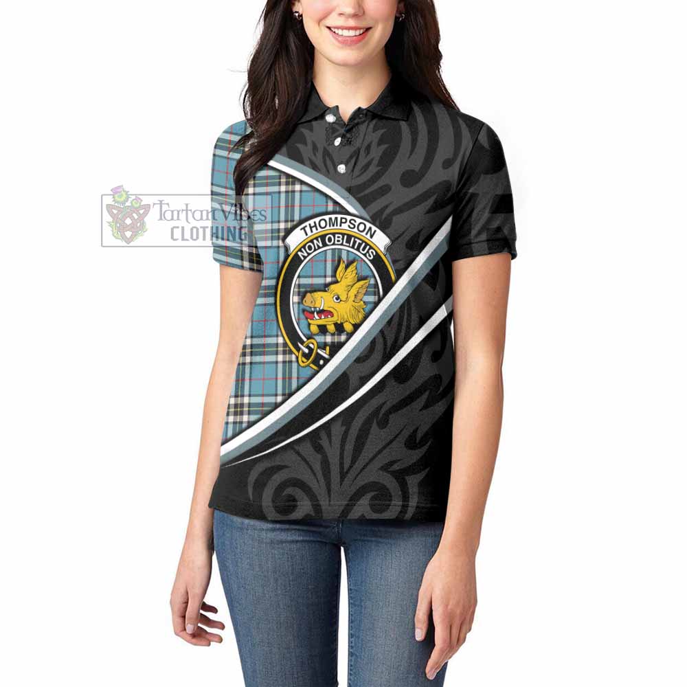 Thompson (Thomson) Tartan Family Crest Women's Polo Shirt Celtic Scottish Thistle Floral - Tartan Vibes Clothing