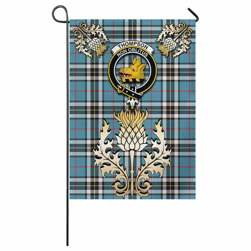 Thompson (Thomson) Tartan Garden Flag with Golden Regal Scottish Thistle Emblem - Tartan Vibes Clothing