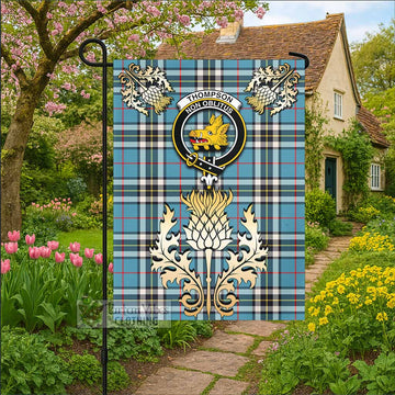 Thompson (Thomson) Tartan Garden Flag with Golden Regal Scottish Thistle Emblem - Tartan Vibes Clothing