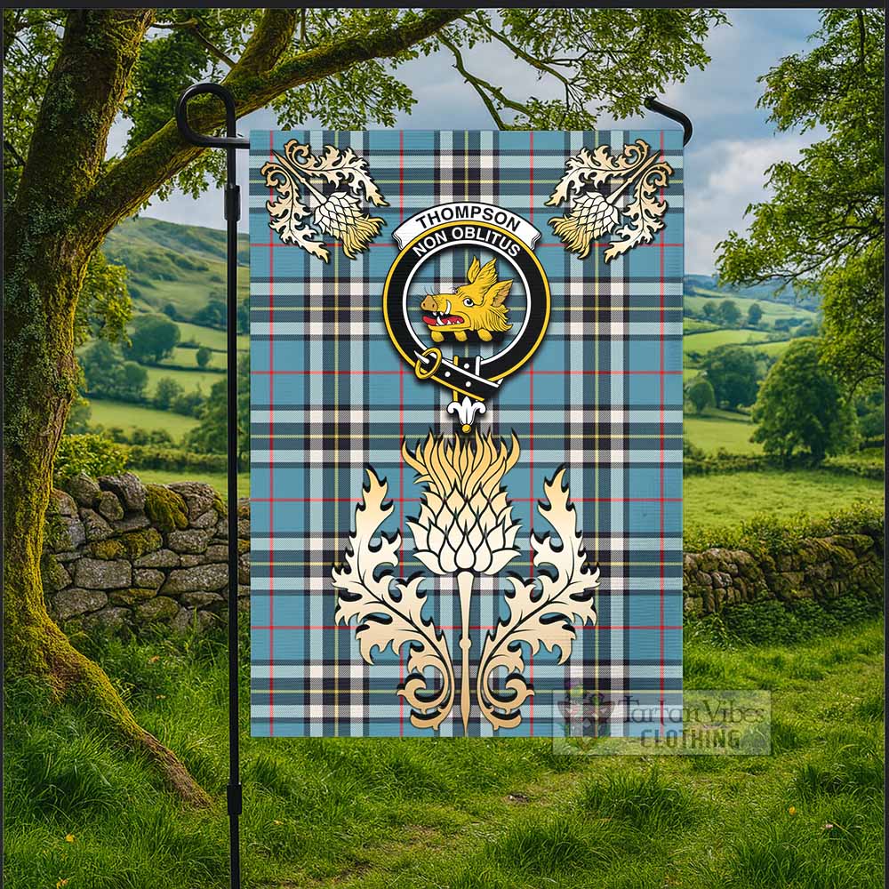 Thompson (Thomson) Tartan Garden Flag with Golden Regal Scottish Thistle Emblem - Tartan Vibes Clothing