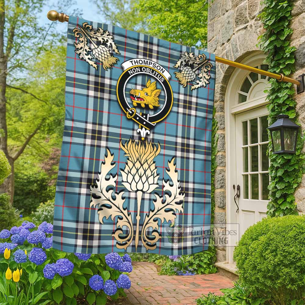 Thompson (Thomson) Tartan Garden Flag with Golden Regal Scottish Thistle Emblem - Tartan Vibes Clothing