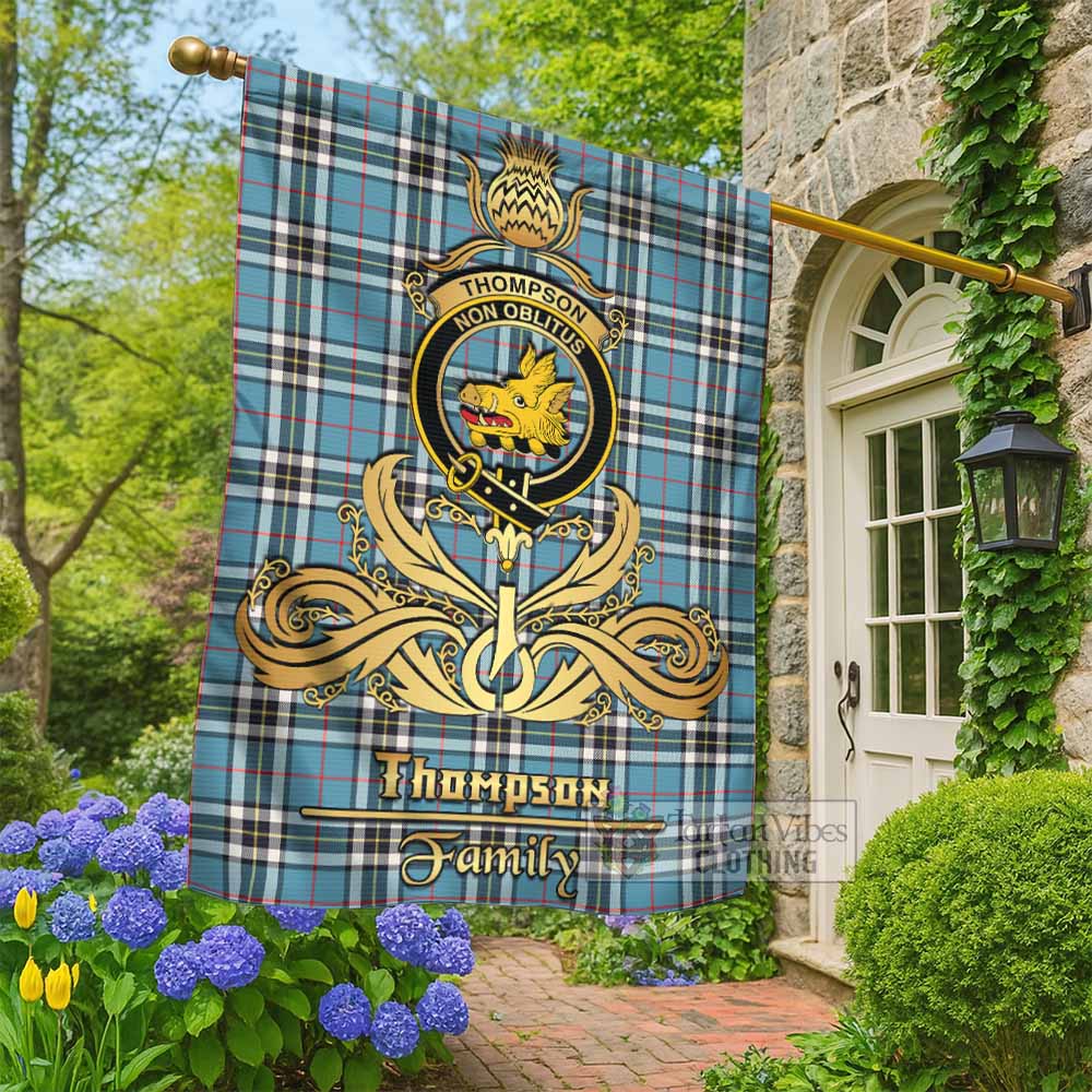 Thompson (Thomson) Tartan Garden Flag with Highland Thistle Cherish Family Crest Style - Tartan Vibes Clothing