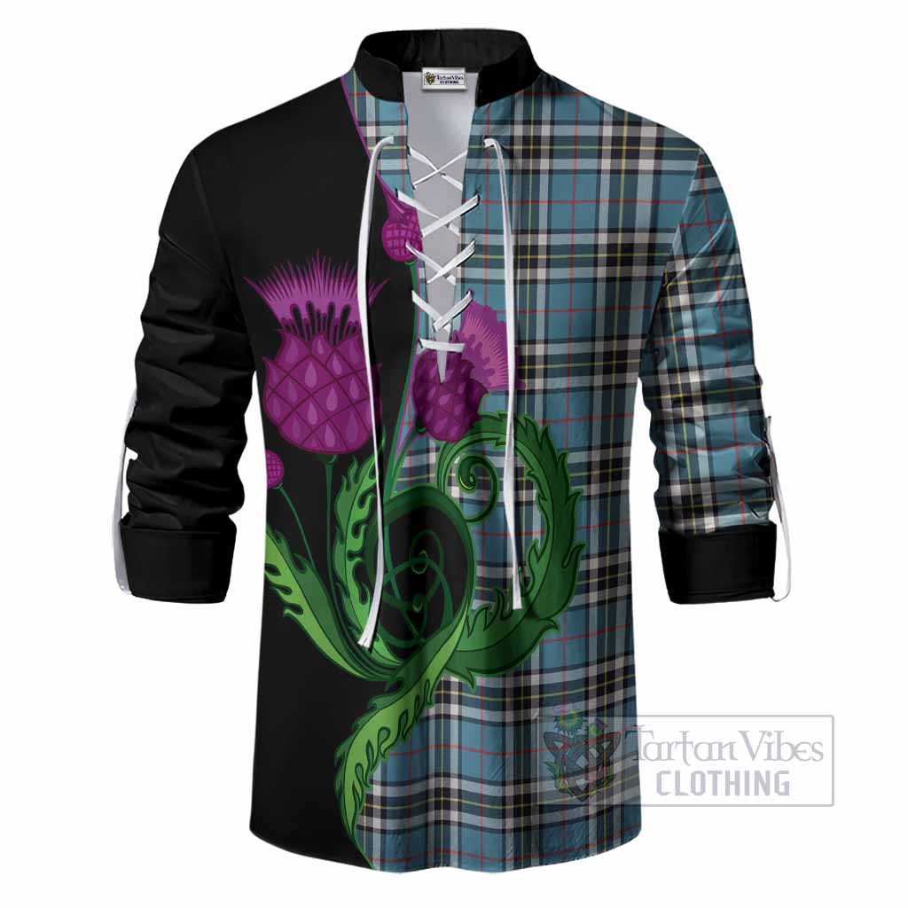 Thompson (Thomson) Tartan Ghillie Shirt Traditional Scottish Thistle