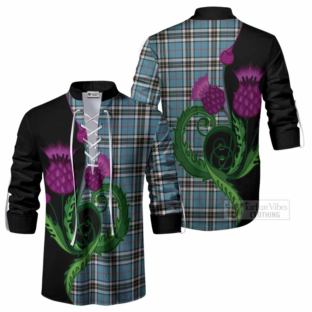 Thompson (Thomson) Tartan Ghillie Shirt Traditional Scottish Thistle