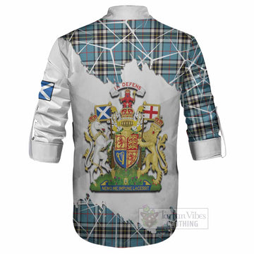 Thompson (Thomson) Tartan Ghillie Shirt with Family Crest and Lion Rampant Grunge Style