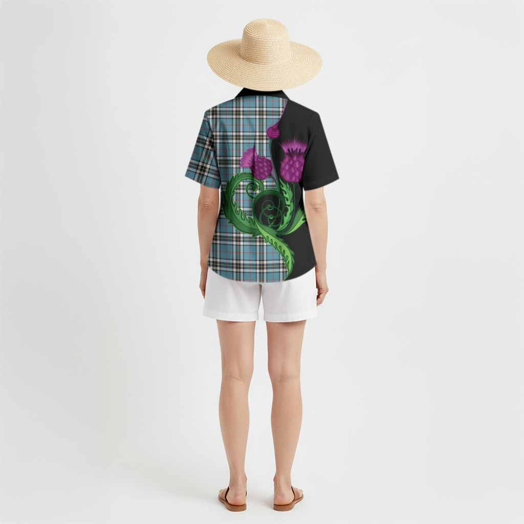 Thompson (Thomson) Tartan Hawaiian Shirt Traditional Scottish Thistle