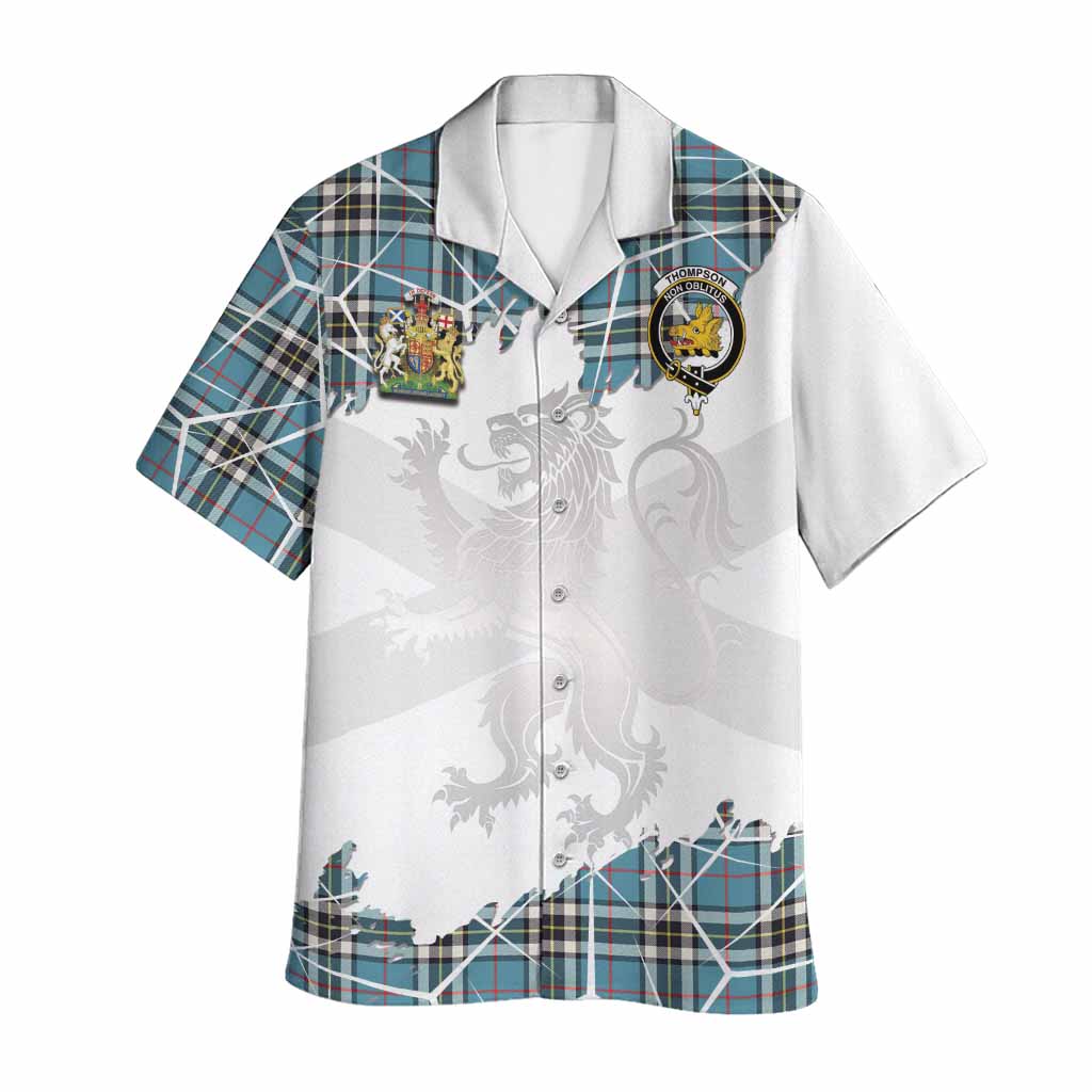 Thompson (Thomson) Tartan Hawaiian Shirt with Family Crest and Lion Rampant Grunge Style