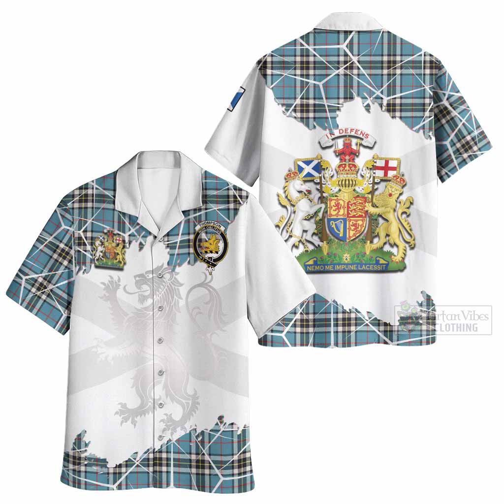 Thompson (Thomson) Tartan Hawaiian Shirt with Family Crest and Lion Rampant Grunge Style