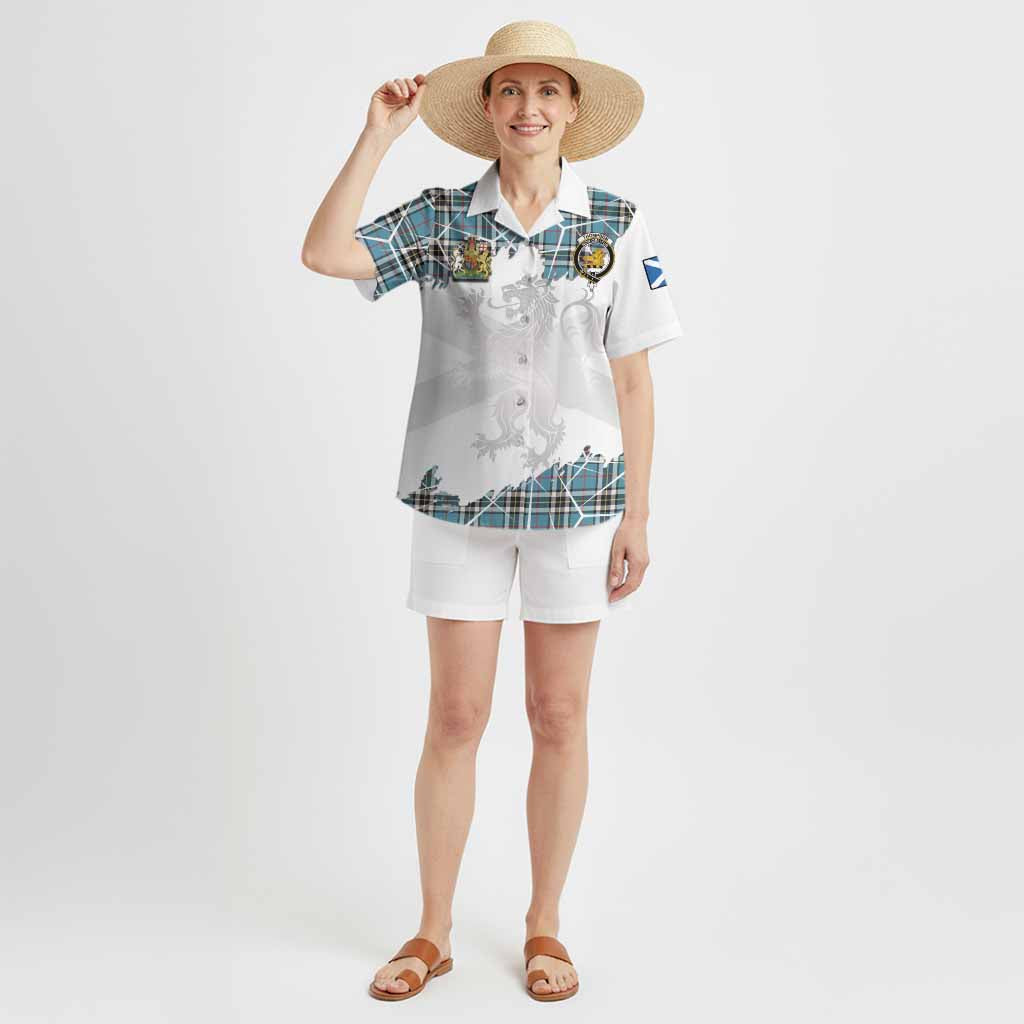 Thompson (Thomson) Tartan Hawaiian Shirt with Family Crest and Lion Rampant Grunge Style