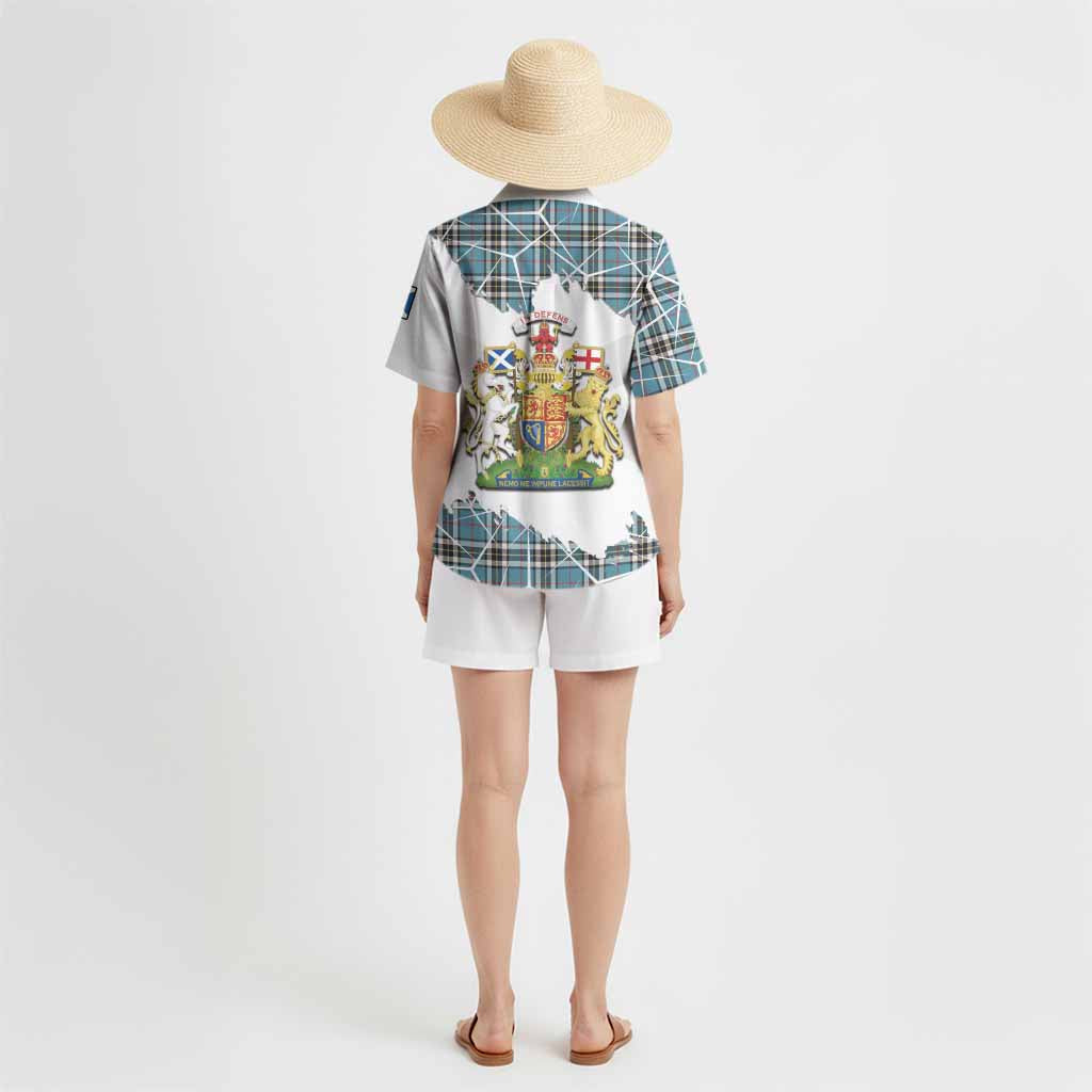 Thompson (Thomson) Tartan Hawaiian Shirt with Family Crest and Lion Rampant Grunge Style