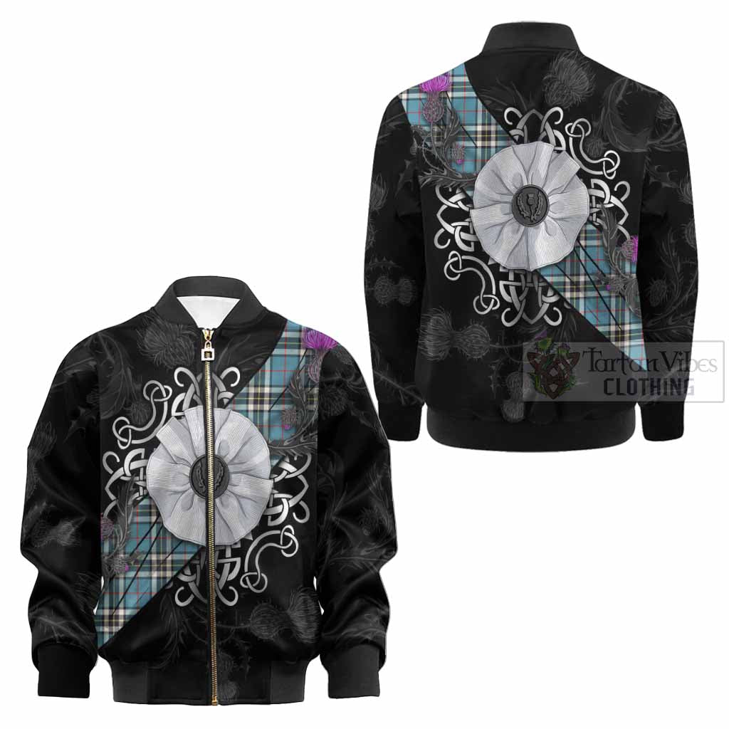 Thompson (Thomson) Tartan Kid Bomber Jacket Jacobite White Rose - Tartan Vibes Clothing