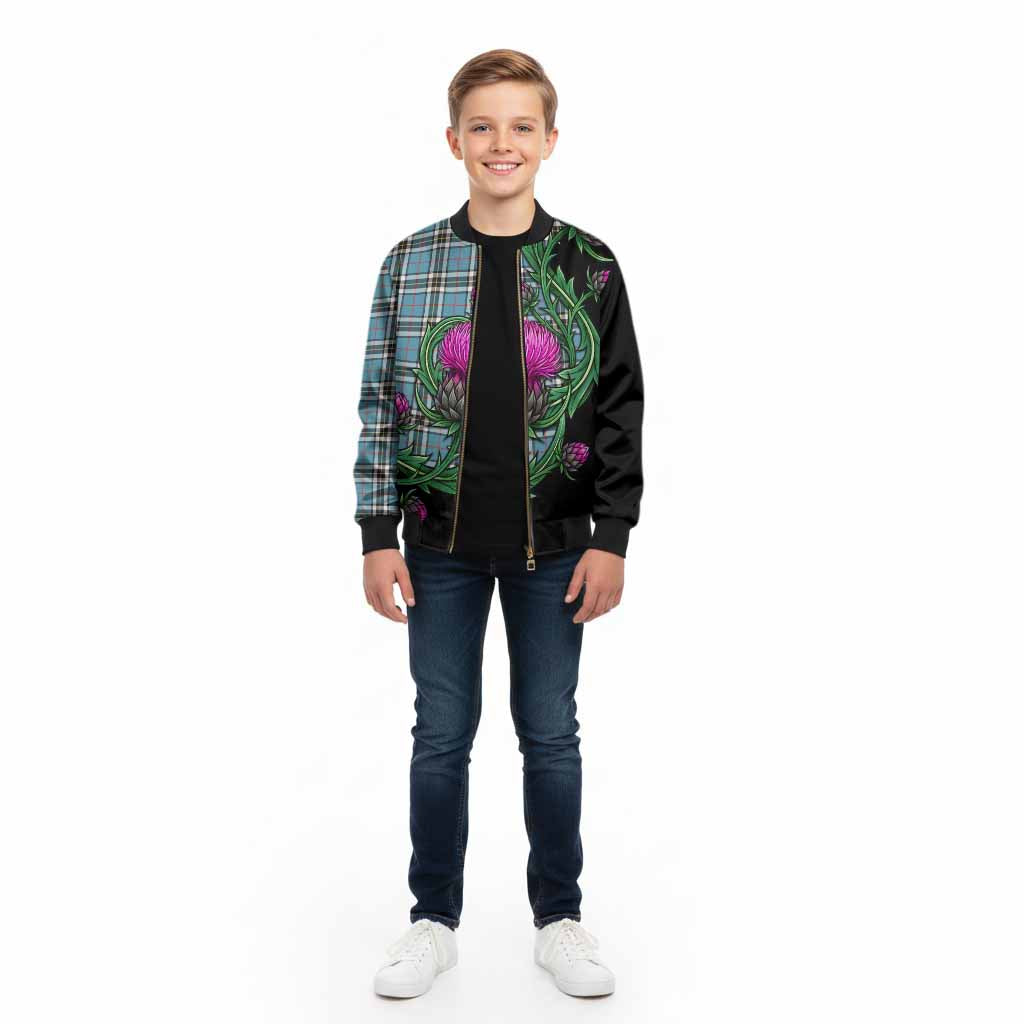 Thompson (Thomson) Tartan Kid Bomber Jacket Resilient Scottish Thistle - Tartan Vibes Clothing