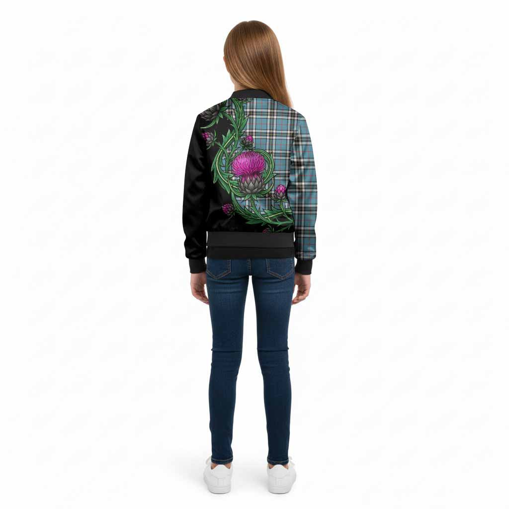 Thompson (Thomson) Tartan Kid Bomber Jacket Resilient Scottish Thistle - Tartan Vibes Clothing