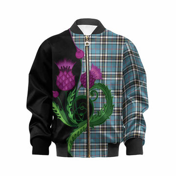 Thompson (Thomson) Tartan Kid Bomber Jacket Traditional Scottish Thistle
