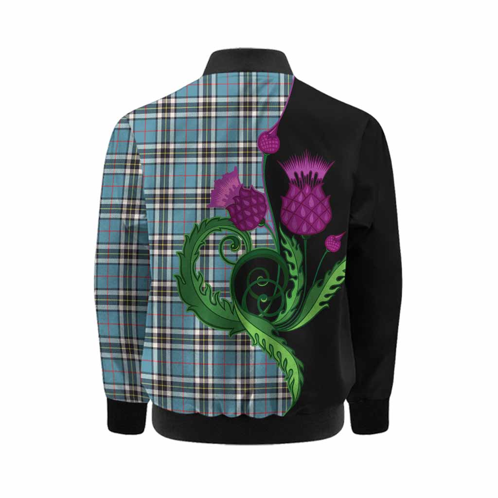Thompson (Thomson) Tartan Kid Bomber Jacket Traditional Scottish Thistle