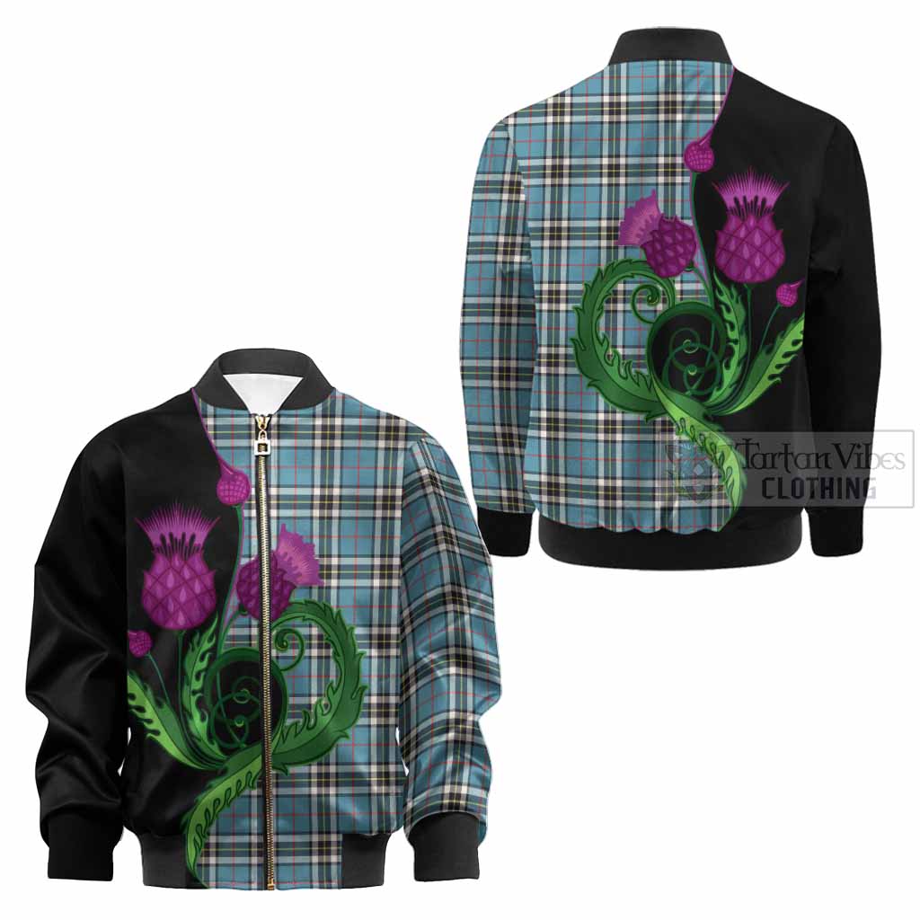 Thompson (Thomson) Tartan Kid Bomber Jacket Traditional Scottish Thistle