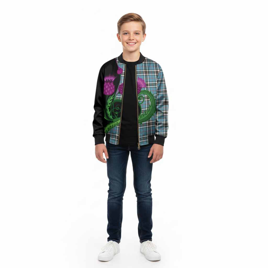 Thompson (Thomson) Tartan Kid Bomber Jacket Traditional Scottish Thistle