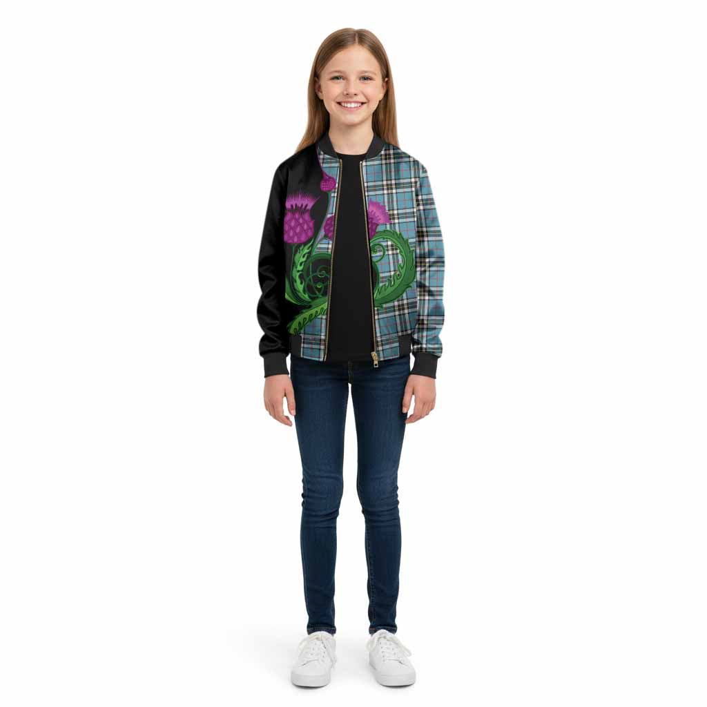 Thompson (Thomson) Tartan Kid Bomber Jacket Traditional Scottish Thistle