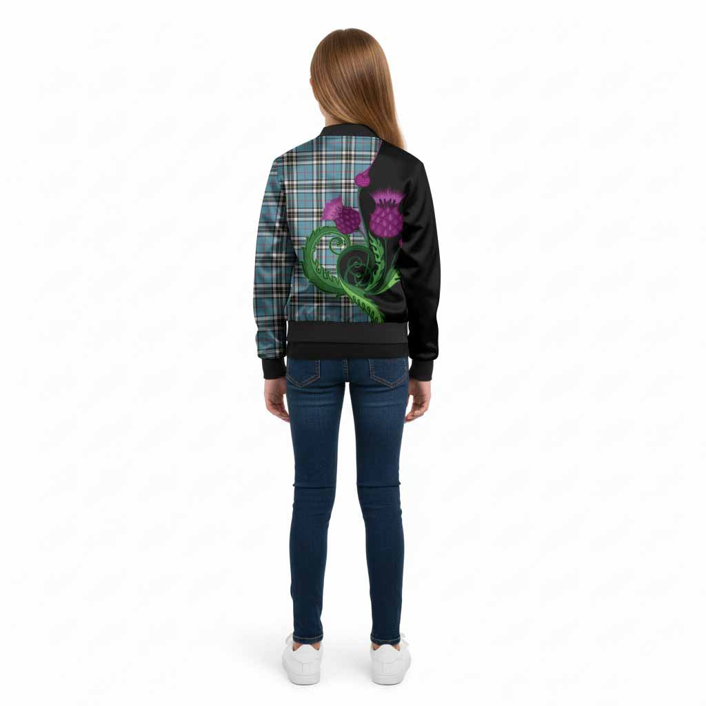 Thompson (Thomson) Tartan Kid Bomber Jacket Traditional Scottish Thistle