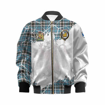 Thompson (Thomson) Tartan Kid Bomber Jacket with Family Crest and Lion Rampant Grunge Style