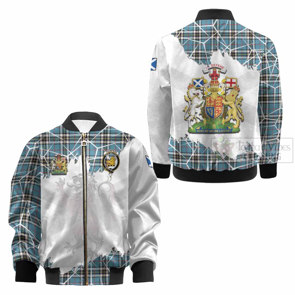 Thompson (Thomson) Tartan Kid Bomber Jacket with Family Crest and Lion Rampant Grunge Style