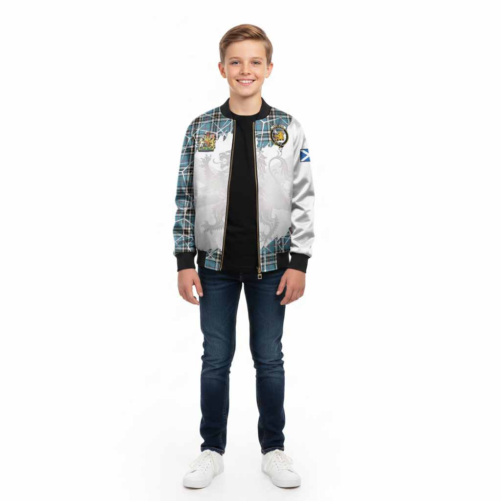 Thompson (Thomson) Tartan Kid Bomber Jacket with Family Crest and Lion Rampant Grunge Style
