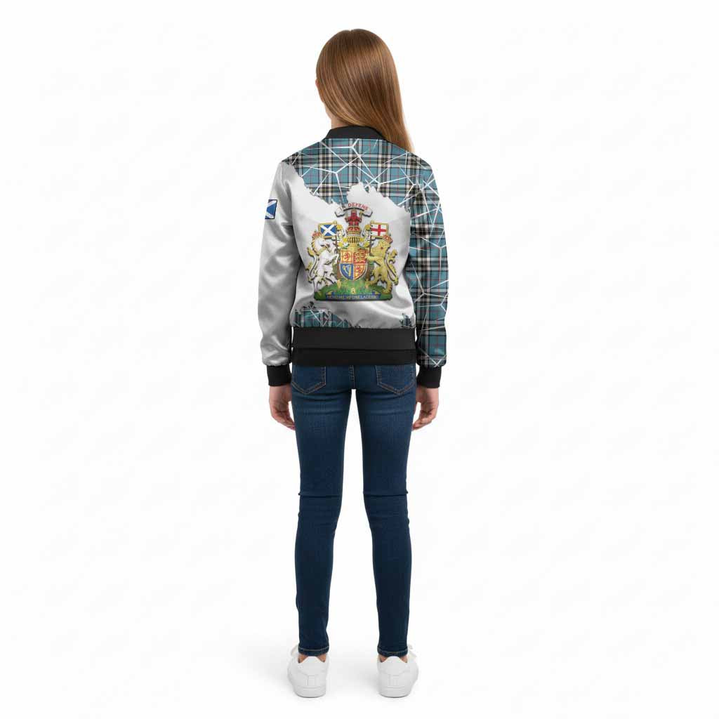 Thompson (Thomson) Tartan Kid Bomber Jacket with Family Crest and Lion Rampant Grunge Style
