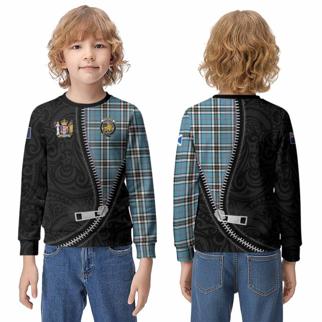 Thompson (Thomson) Tartan Kid Knitted Sweatshirt New Zealand Pattern Unique Zipper Stylized