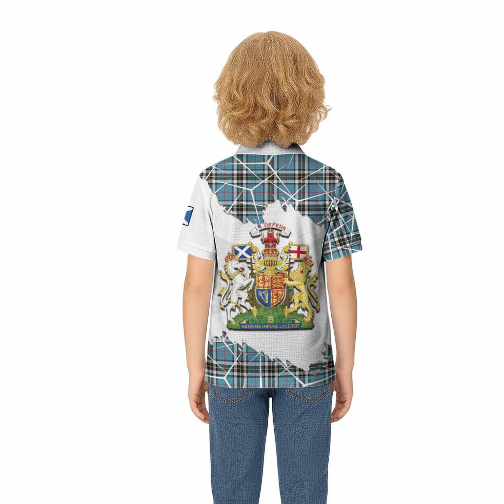 Thompson (Thomson) Tartan Kid Polo Shirt with Family Crest and Lion Rampant Grunge Style