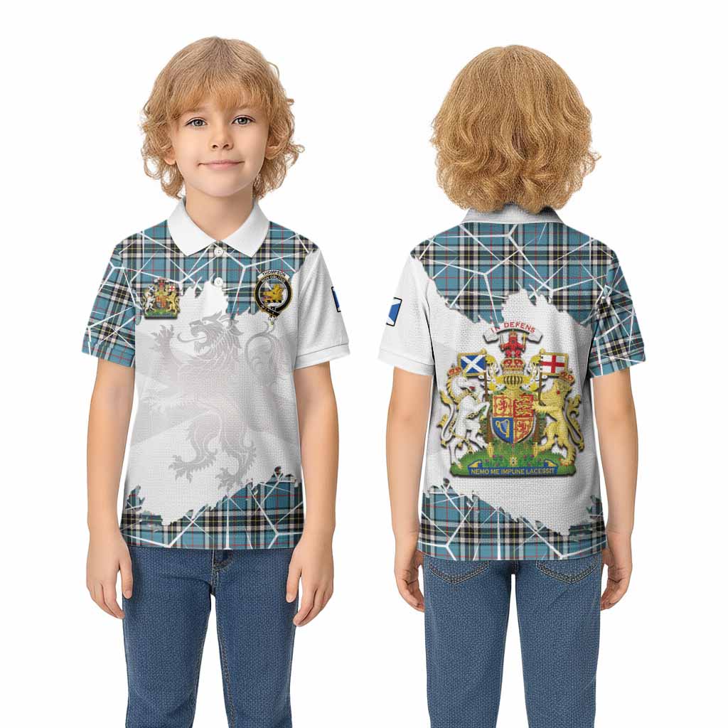 Thompson (Thomson) Tartan Kid Polo Shirt with Family Crest and Lion Rampant Grunge Style