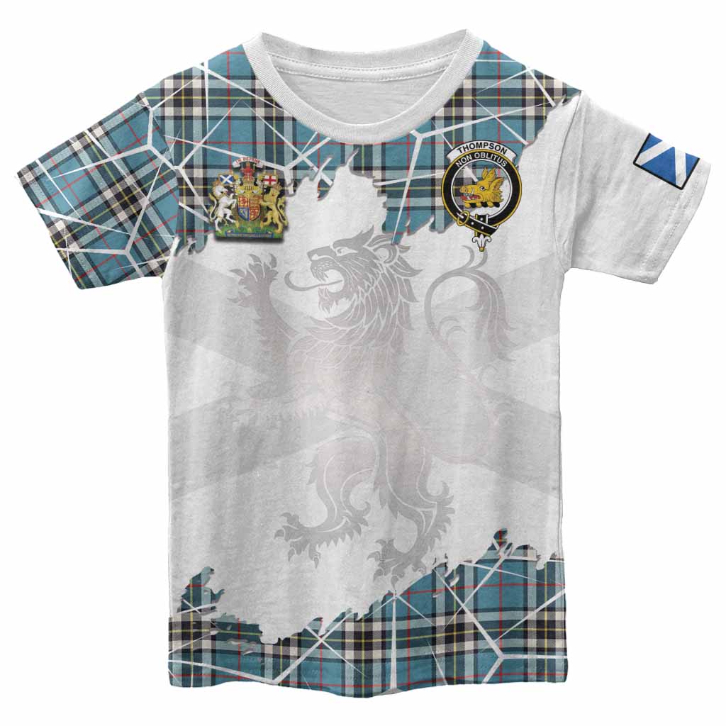 Thompson (Thomson) Tartan Kid T-shirt with Family Crest and Lion Rampant Grunge Style
